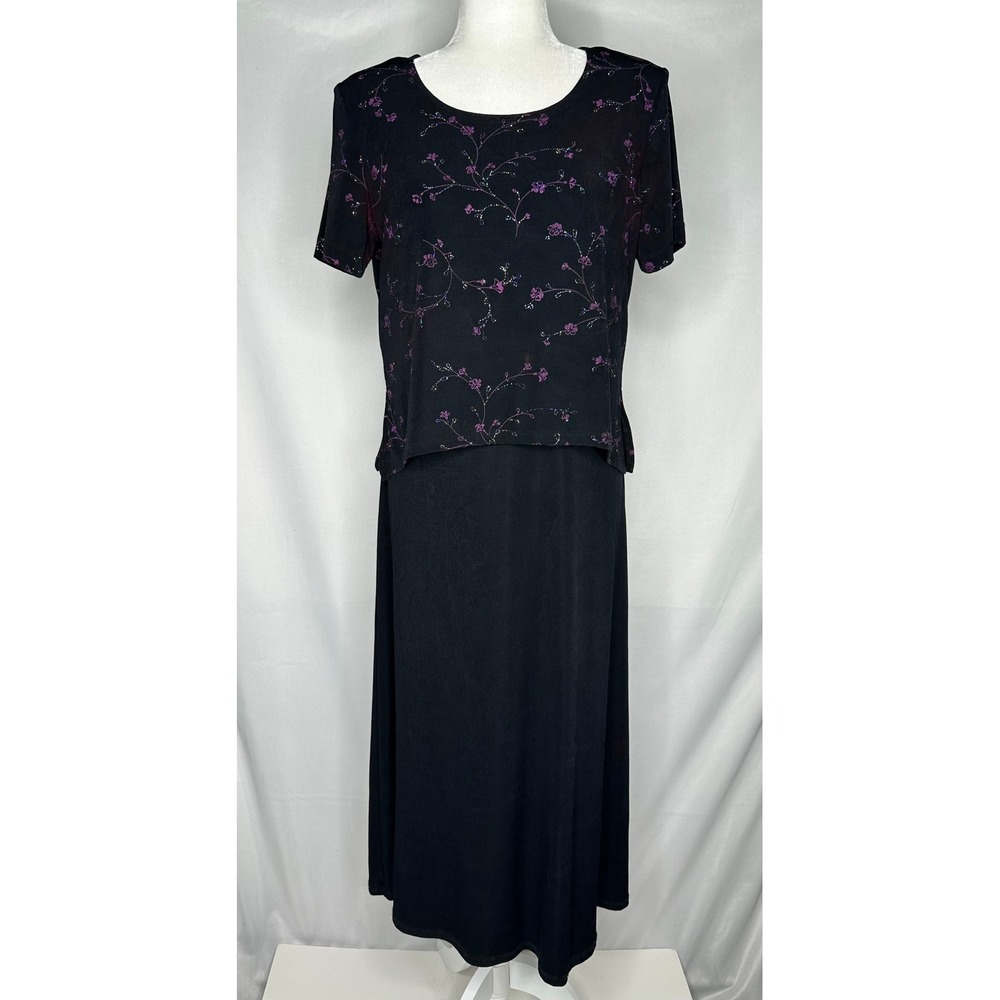 Teddi Evening Vintage Black Floral Glitter Maxi Dress Two Piece Size 10
